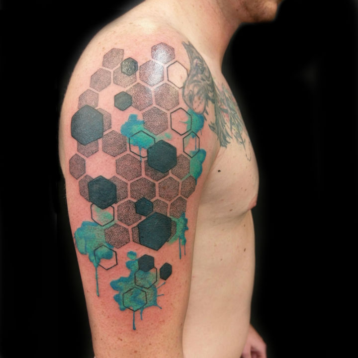 Geometric water color tattoo dotwork linework best tattoo perth parlor