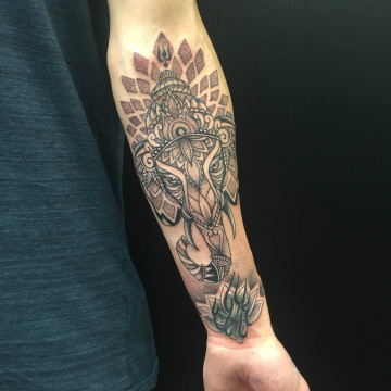 elephant mandala dotwork tattoo petra