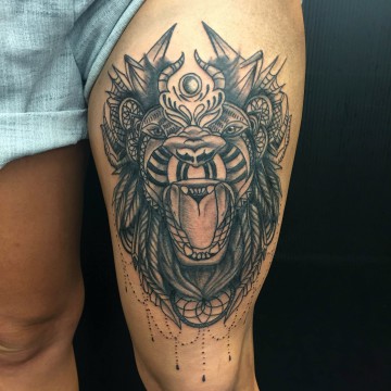 lion mandala thigh tattoo primitive tattoo ink