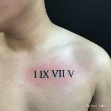 roman numerals travis chest primitive tattoo perth