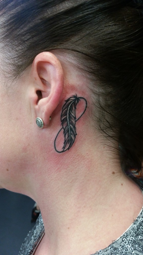 Georgina, Primitive Tattoo, Infinity Sign, Feather, Ear Tattoo, Small  Tattoos, Cute Tattos, Perth Ink, Amazing Tattoos, Best Tattoos in WA,  Places for tattoos in Perth City, Unique Tattoo - Primitive Tattoo