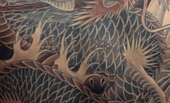 marc pinto primitive tattoo perth great snake tradtional colour ink tattooinspiration deisgn creative artist dragon backpiece-closeup