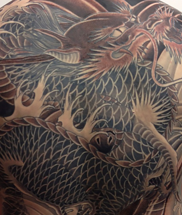 marc pinto primitive tattoo perth great snake tradtional colour ink tattooinspiration deisgn creative artist dragon backpiece-closeup
