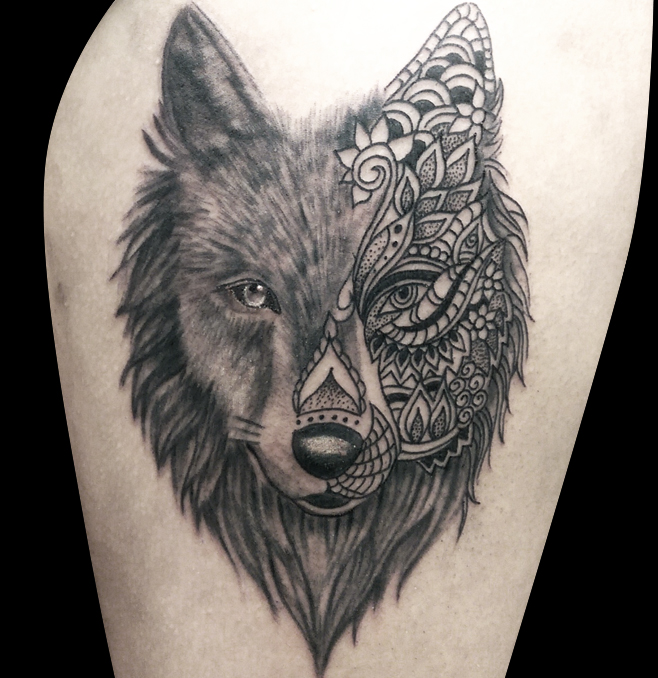 Wolf thigh piece : r/tattoo