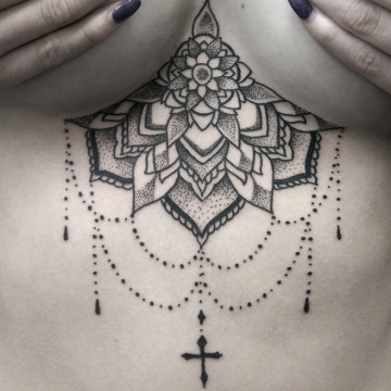 primitive tattoo sternum mandala beautiful woman female cheain cross petra-s