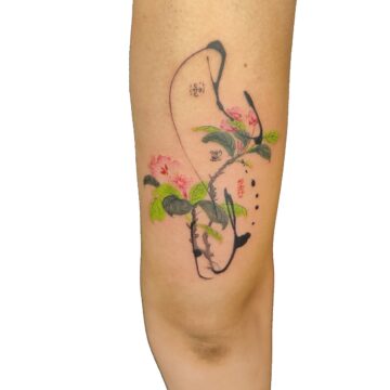 Colour fish and blossom arm tattoo – Primitive Tattoo Perth