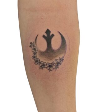 Rebel Alliance symbol and flowers forearm tattoo – Primitive Tattoo Perth