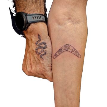 Snake and boomerang matching tattoos – Primitive Tattoo Perth