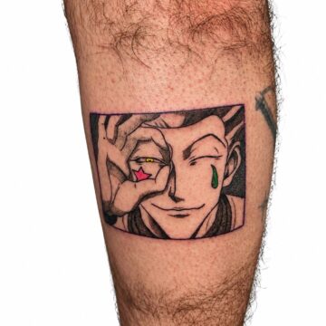 Black and grey anime character leg tattoo – Primitive Tattoo Perth