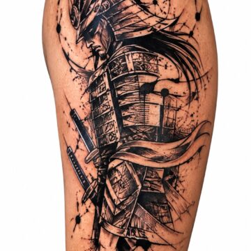 Black and grey sketch style samurai arm tattoo – Primitive Tattoo Perth
