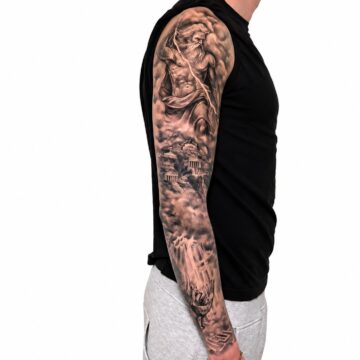 Black and grey realism full sleeve tattoo – Primitive Tattoo Perth