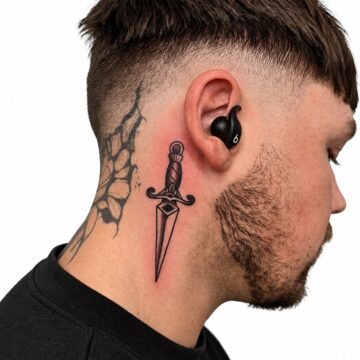 Dagger neck tattoo – Primitive Tattoo Perth