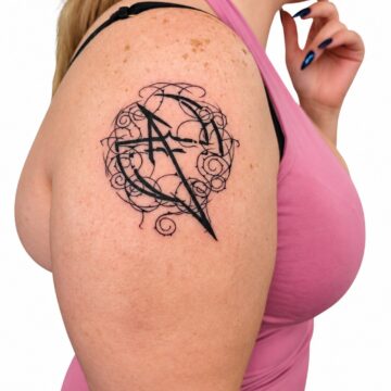 Fine line geometric shoulder tattoo – Primitive Tattoo Perth