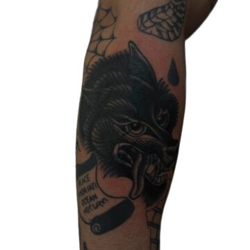 Blackwork traditional panther forearm tattoo by JC, Primitive Tattoo Perth