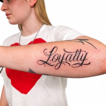 Loyalty script forearm tattoo – Primitive Tattoo Perth