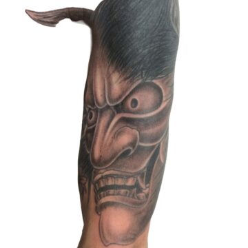 Japanese hannya mask sleeve tattoo by Marc Pinto – Primitive Tattoo Perth