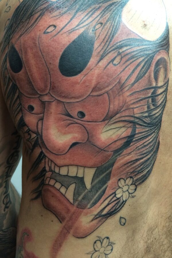 Japanese hannya mask tattoo by Marc Pinto – Primitive Tattoo Perth