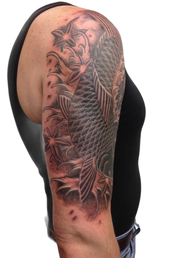 Japanese koi half sleeve tattoo by Marc Pinto – Primitive Tattoo Perth