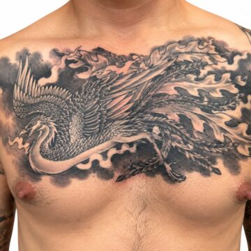 Japanese phoenix chest panel tattoo by Marc Pinto – Primitive Tattoo Perth