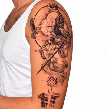 Micro realism patchwork shoulder half sleeve tattoo – Primitive Tattoo Perth
