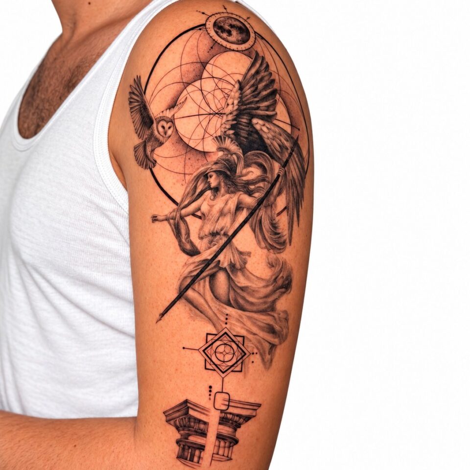 Micro realism patchwork shoulder half sleeve tattoo – Primitive Tattoo Perth