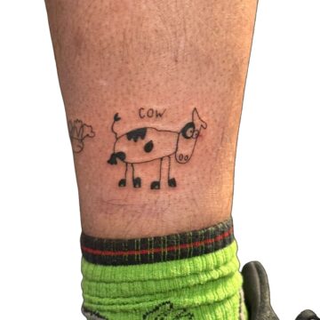 Cute cow doodle ankle tattoo by Nilyu – Primitive Tattoo Perth
