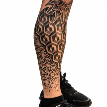 Geometric mandala leg sleeve tattoo – Primitive Tattoo Perth