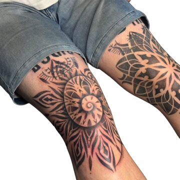 Mandala and geometric knee tattoos by Nilyu – Primitive Tattoo Perth