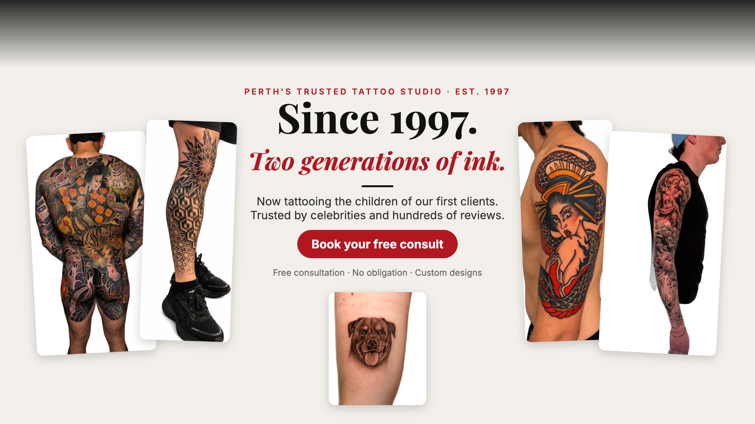 Primitive Tattoo Perth, trusted tattoo studio since 1997, two generations of ink
