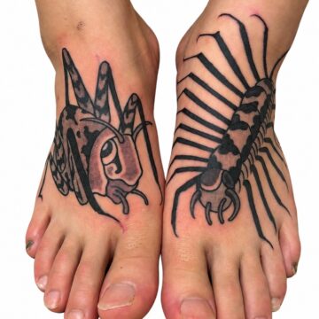 Traditional blackwork insect foot tattoos – Primitive Tattoo Perth